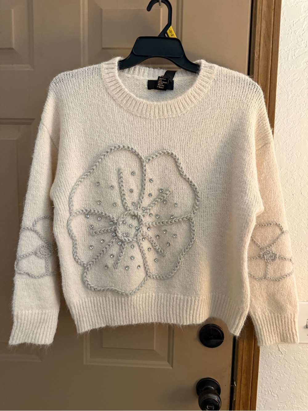 Rain Cream Floral Beaded Crewneck Sweater